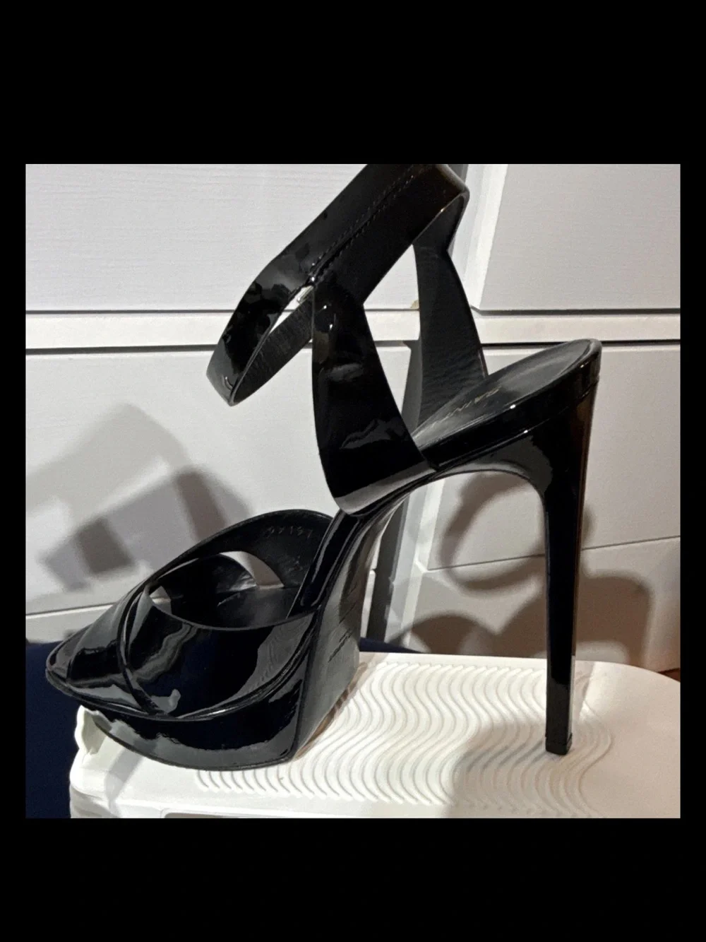 Saint Laurent Black Patent Leather Ankle-Strap Sandals